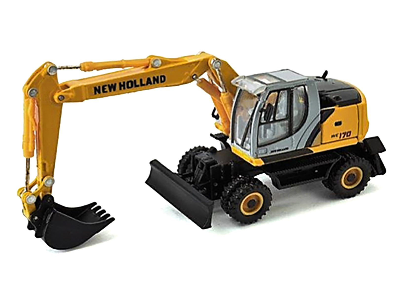 New Holland WE170 Wheeled Excavator Yellow 1/87 (HO) Diecast Model by Promotex-DiecastModeler.com