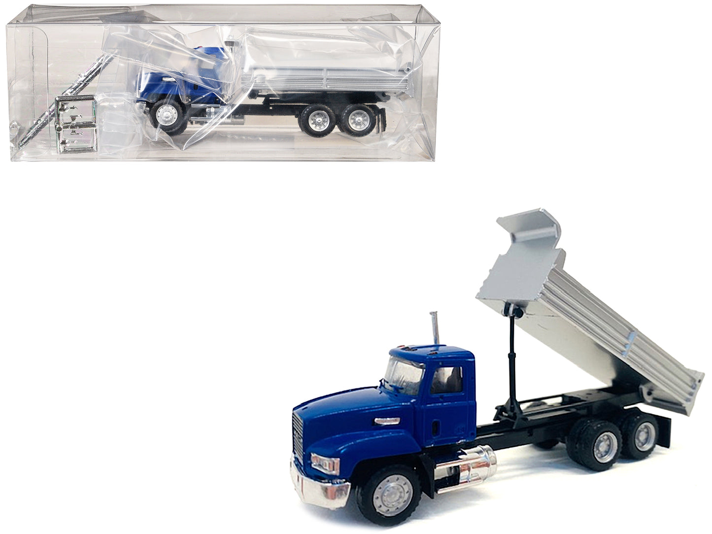 Mack Dump Truck Blue 1/87 (HO) Plastic Model Car by Promotex-DiecastModeler.com