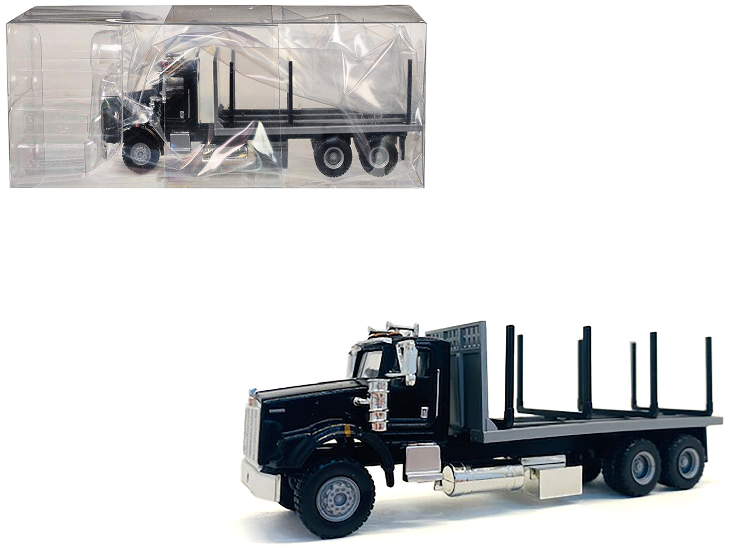 Kenworth T800 Stake Bed Truck Black 1/87 (HO) Plastic Model Car by Promotex-DiecastModeler.com