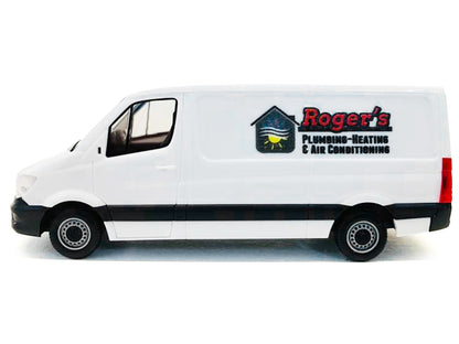 Mercedes-Benz Sprinter Van White "Roger's Plumbing-Heating & Air Conditioning" 1/87 (HO) Plastic Model Car by Promotex-DiecastModeler.com