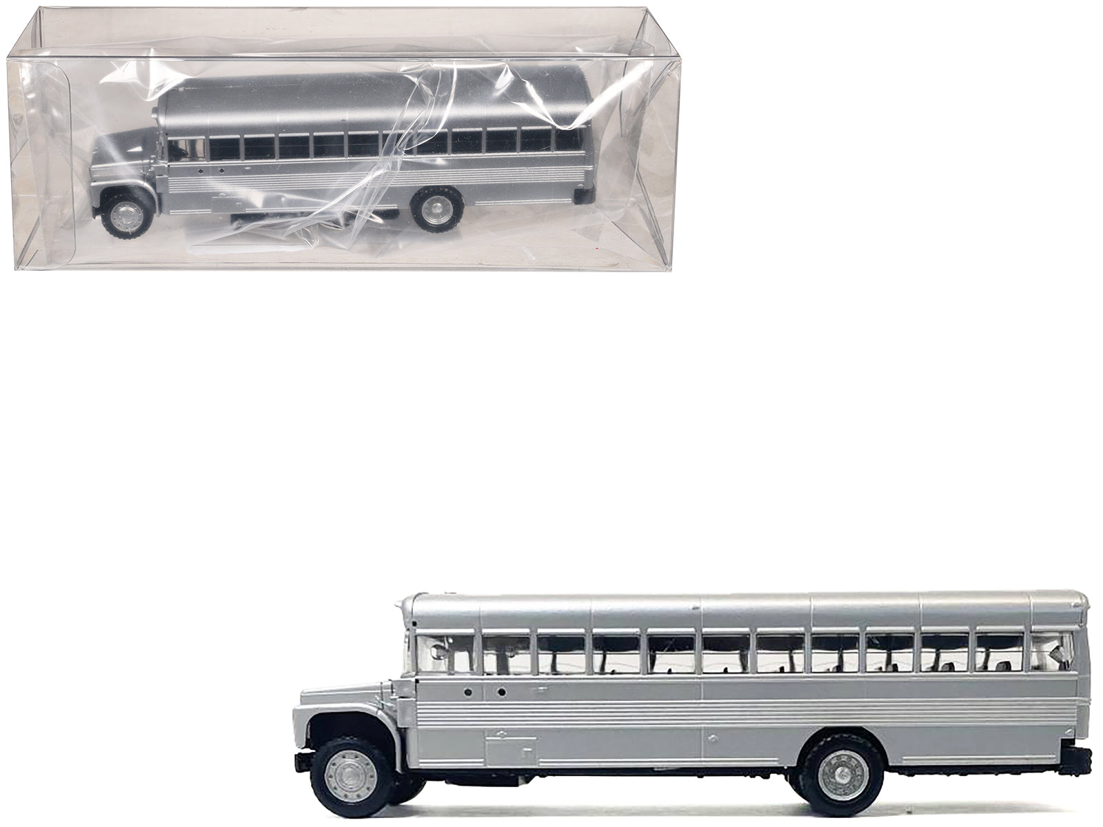 School Bus Silver Metallic 1/87 (HO) Plastic Model by Promotex-DiecastModeler.com