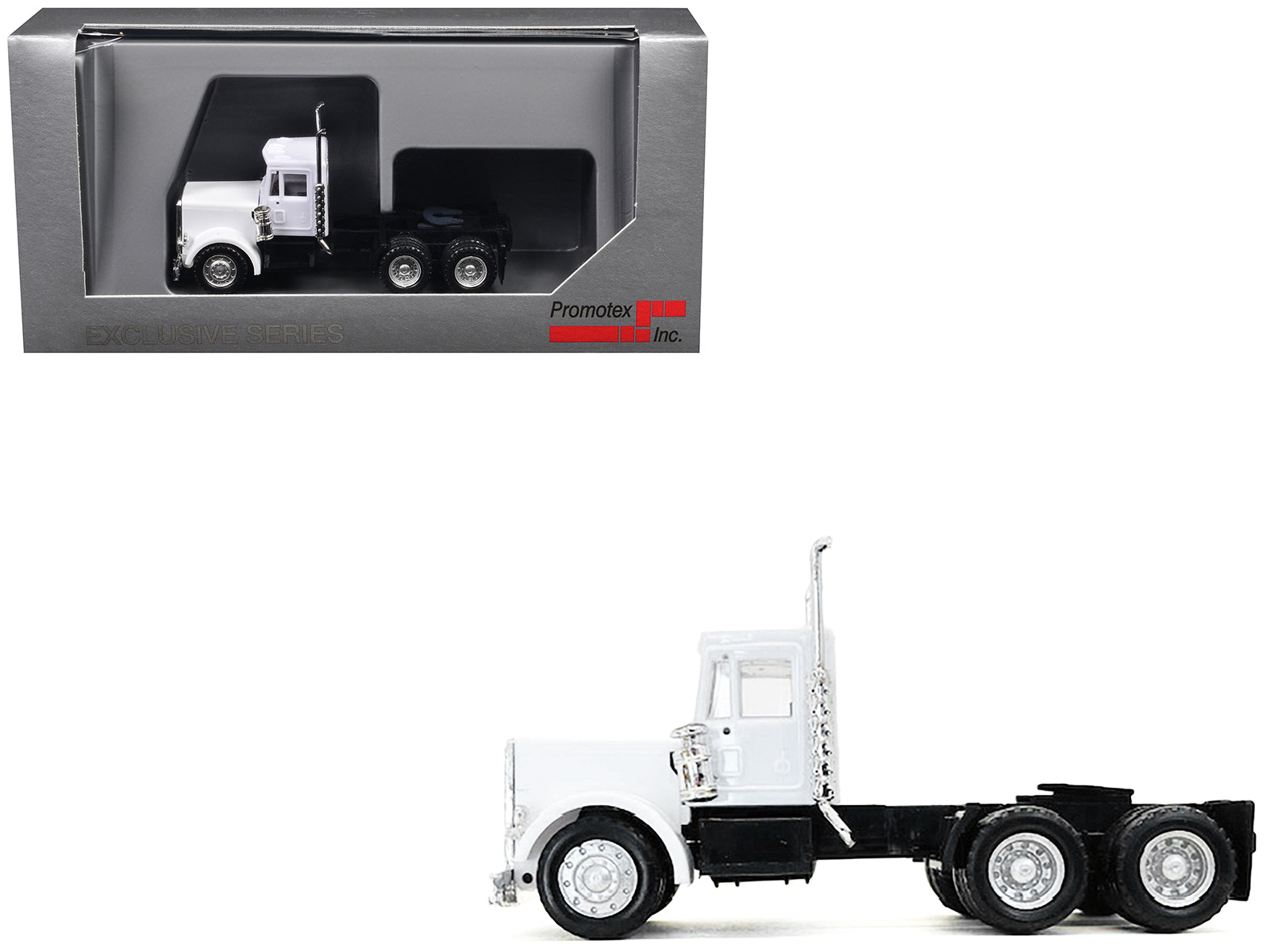 Peterbilt Short Day Cab White 1/87 (HO) Plastic Model Car by Promotex-DiecastModeler.com