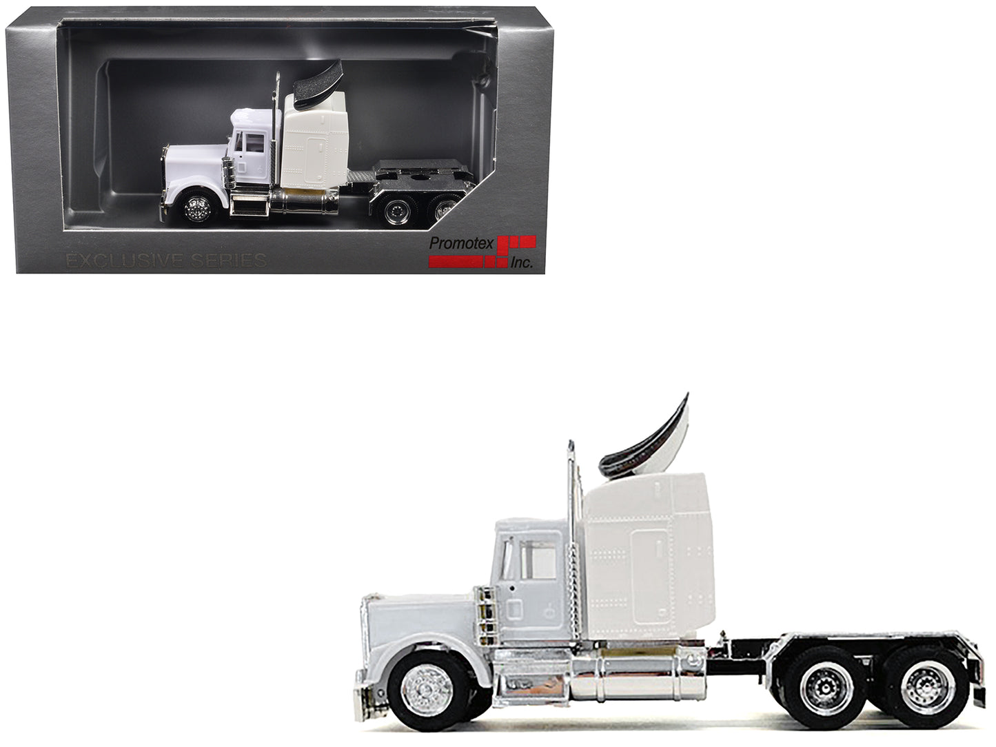 Kenworth W900 Sleeper Cab White 1/87 (HO) Plastic Model Car by Promotex-DiecastModeler.com