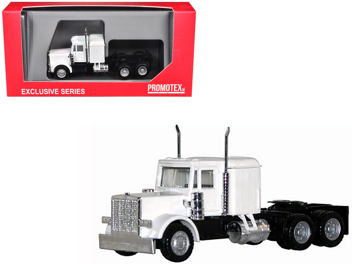 Peterbilt Long Tractor White 1/87 (HO) Plastic Model Car by Promotex-DiecastModeler.com