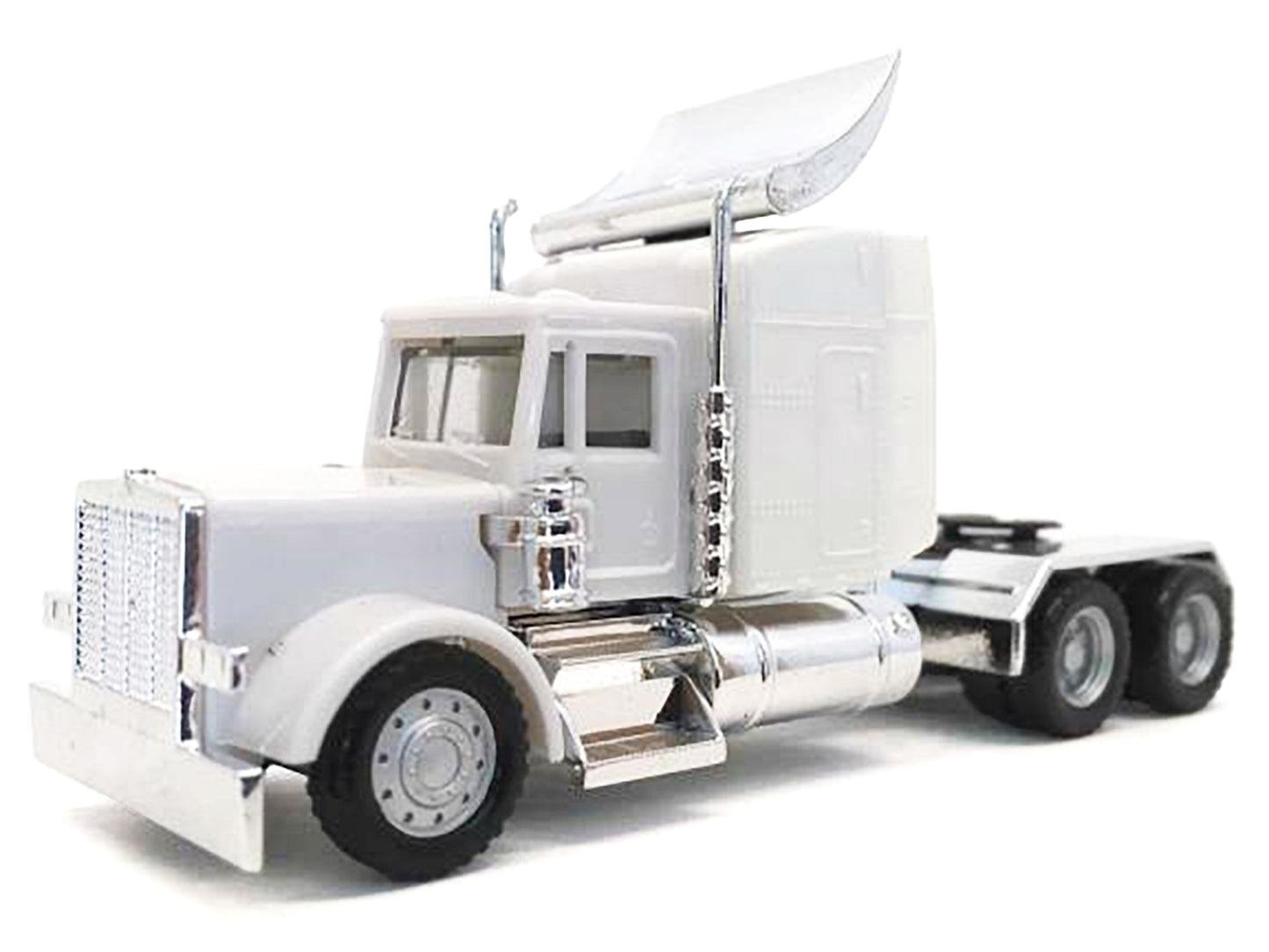 Peterbilt Sleeper Cab with Chrome Chassis White 1/87 (HO) Plastic Model Car by Promotex-DiecastModeler.com