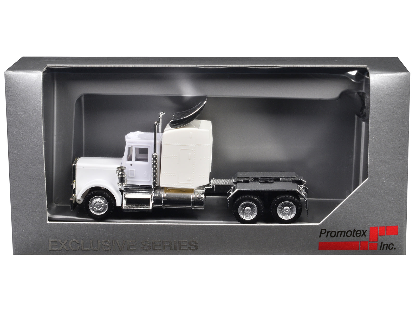 Peterbilt Sleeper Cab with Chrome Chassis White 1/87 (HO) Plastic Model Car by Promotex-DiecastModeler.com