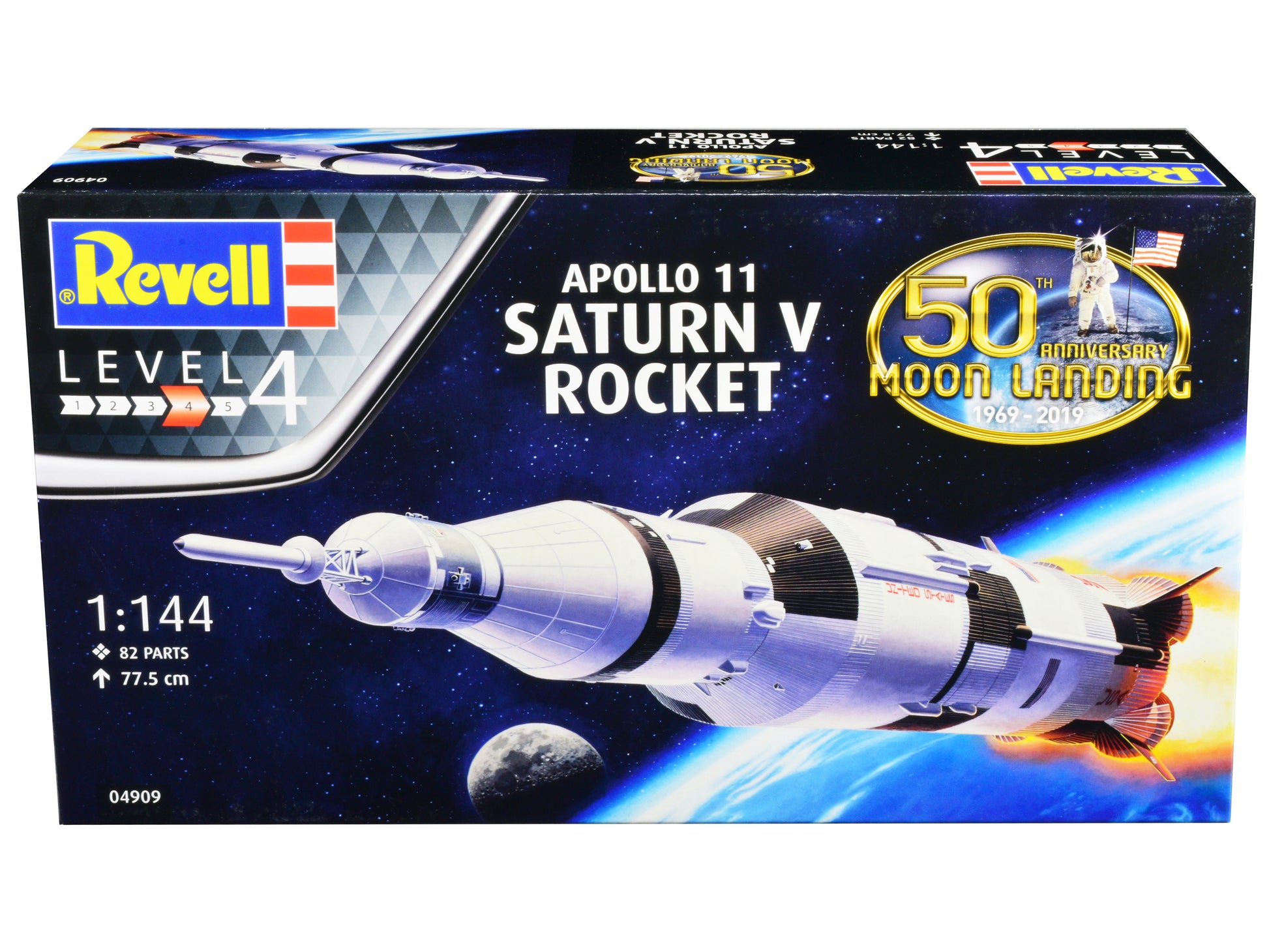 Level 4 Model Kit Apollo 11 Saturn V Rocket "50th Anniversary Moon Landing" 1/144 Scale Model by Revell-DiecastModeler.com