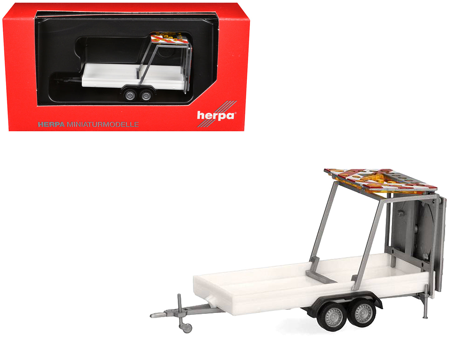 Road Maintenance Trailer White with Striped Top 1/87 (HO) Plastic Model by Promotex-DiecastModeler.com