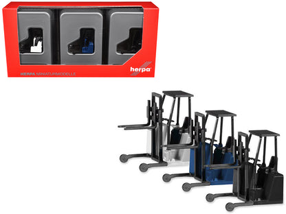 Forklifts with Trailer Bumper 3 Piece Set 1/87 (HO) Plastic Models by Promotex-DiecastModeler.com