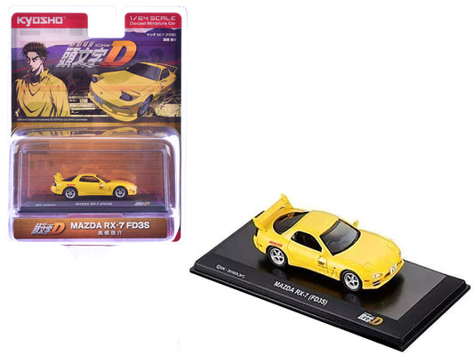 Mazda RX-7 (FD3S) RHD (Right Hand Drive) Yellow "Initial D" Manga 1/64 Diecast Model Car by Kyosho-DiecastModeler.com