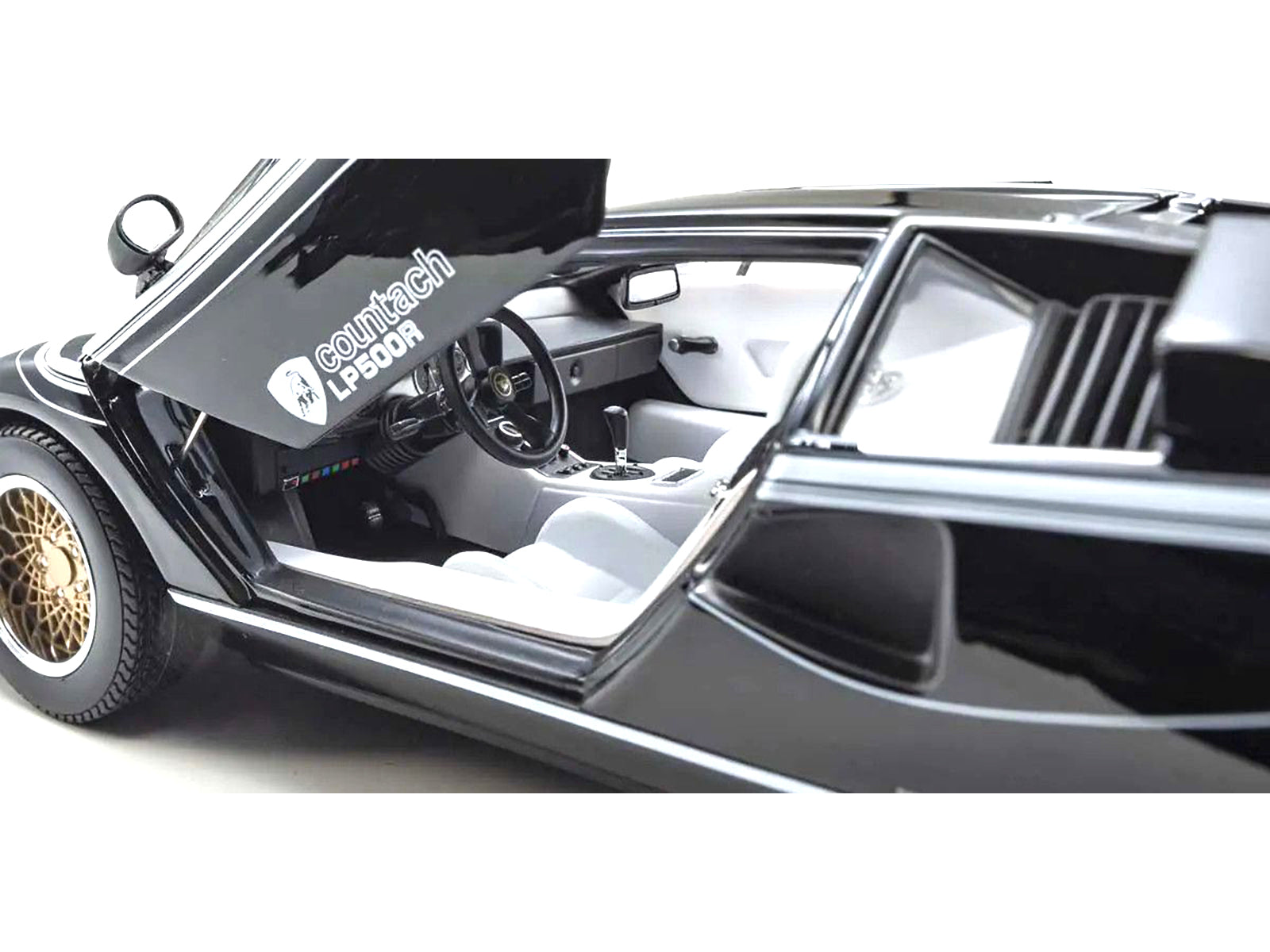 Lamborghini Countach LP 500R Black with White Interior 1/18 Diecast Model Car by Kyosho-DiecastModeler.com