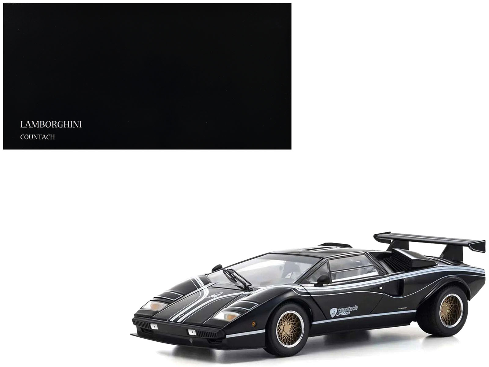Lamborghini Countach LP 500R Black with White Interior 1/18 Diecast Model Car by Kyosho-DiecastModeler.com