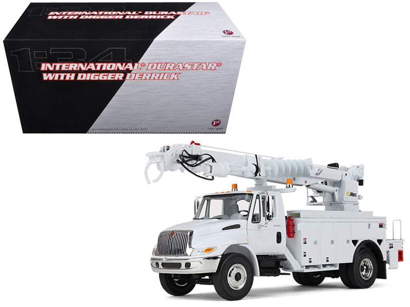 International DuraStar Truck with Digger Derrick Body "Altec" White 1/34 Diecast Model by First Gear-DiecastModeler.com