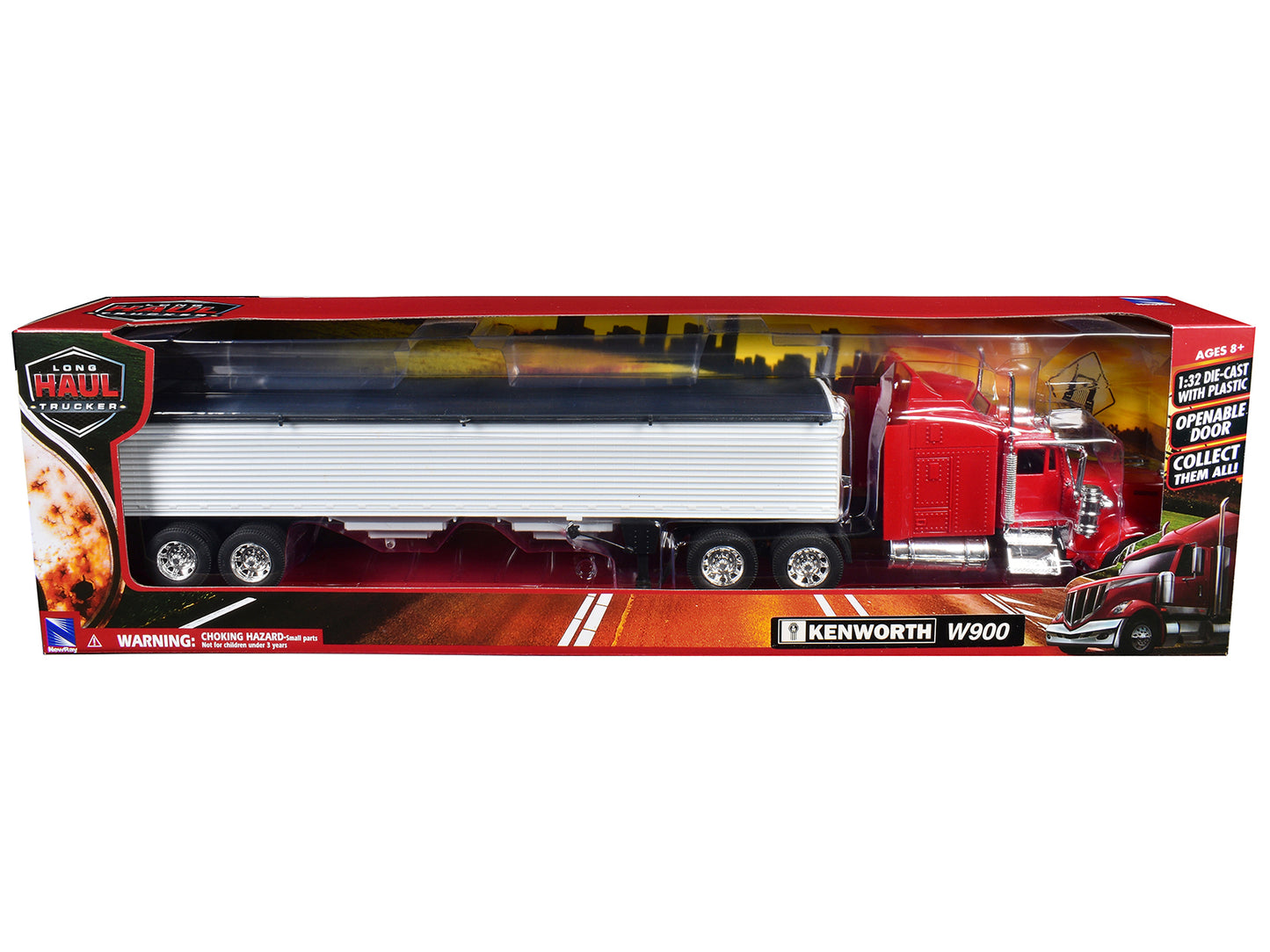 Kenworth W900 Grain Truck Red and White "Long Haul Truckers" Series 1/32 Diecast Model by New Ray