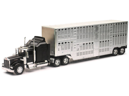 Kenworth W900 Truck Black with Pot Belly Livestock Chrome "Long Haul Truckers" Series 1/32 Diecast Model by New Ray