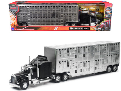 Kenworth W900 Truck Black with Pot Belly Livestock Chrome "Long Haul Truckers" Series 1/32 Diecast Model by New Ray