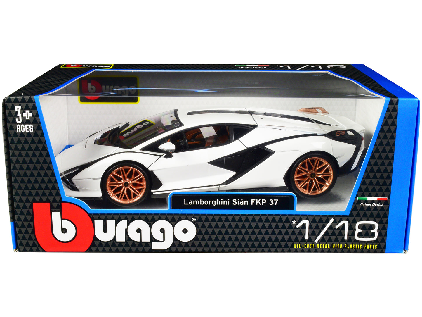 Lamborghini Sian FKP 37 White with Copper Wheels 1/18 Diecast Model Car by Bburago-DiecastModeler.com