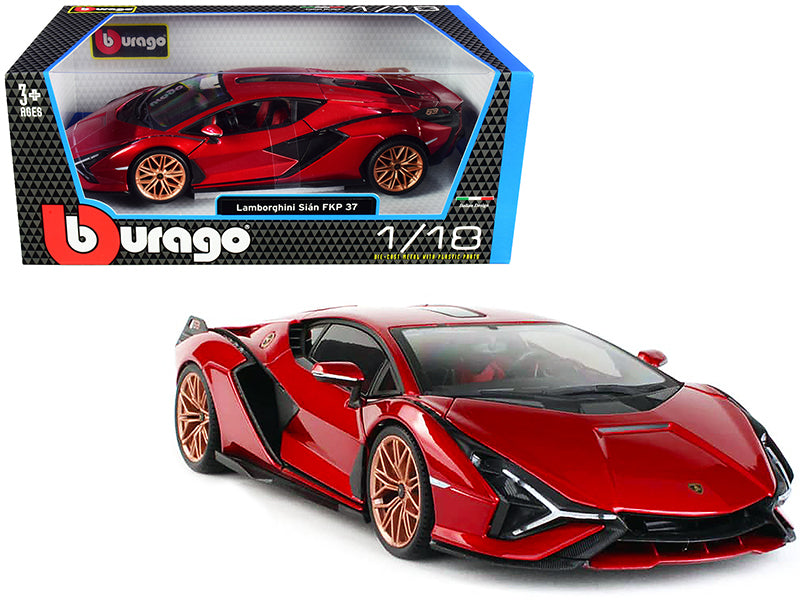Lamborghini Sian FKP 37 Red with Copper Wheels 1/18 Diecast Model Car by Bburago-DiecastModeler.com