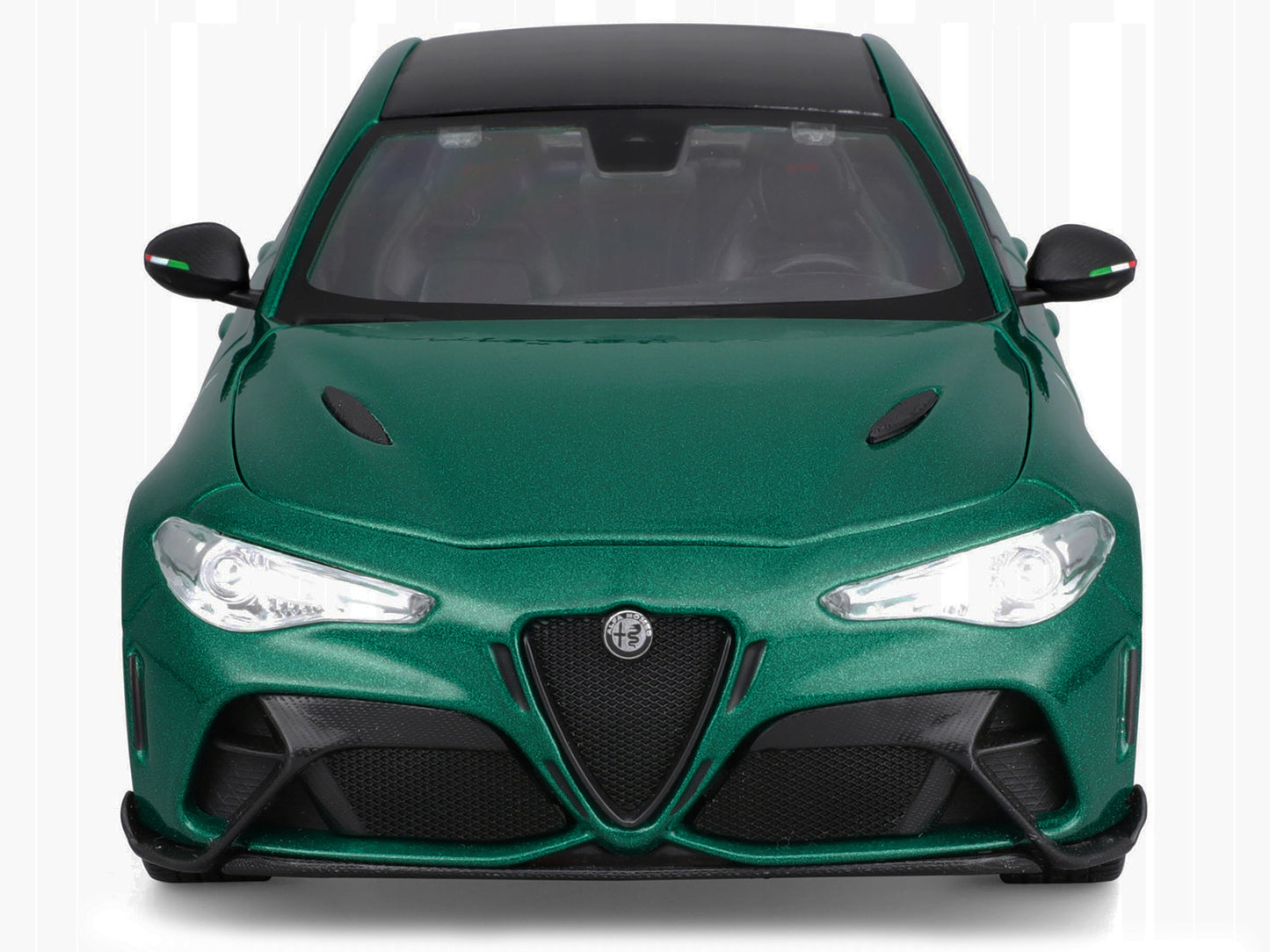 Alfa Romeo Giulia GTA Green Metallic with Carbon Top 1/18 Diecast Model Car by Bburago-DiecastModeler.com