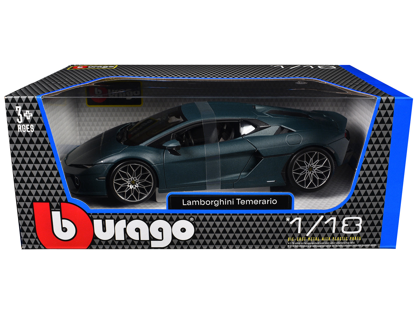 Lamborghini Temerario Matt Blue Metallic 1/18 Diecast Model Car by Bburago-DiecastModeler.com