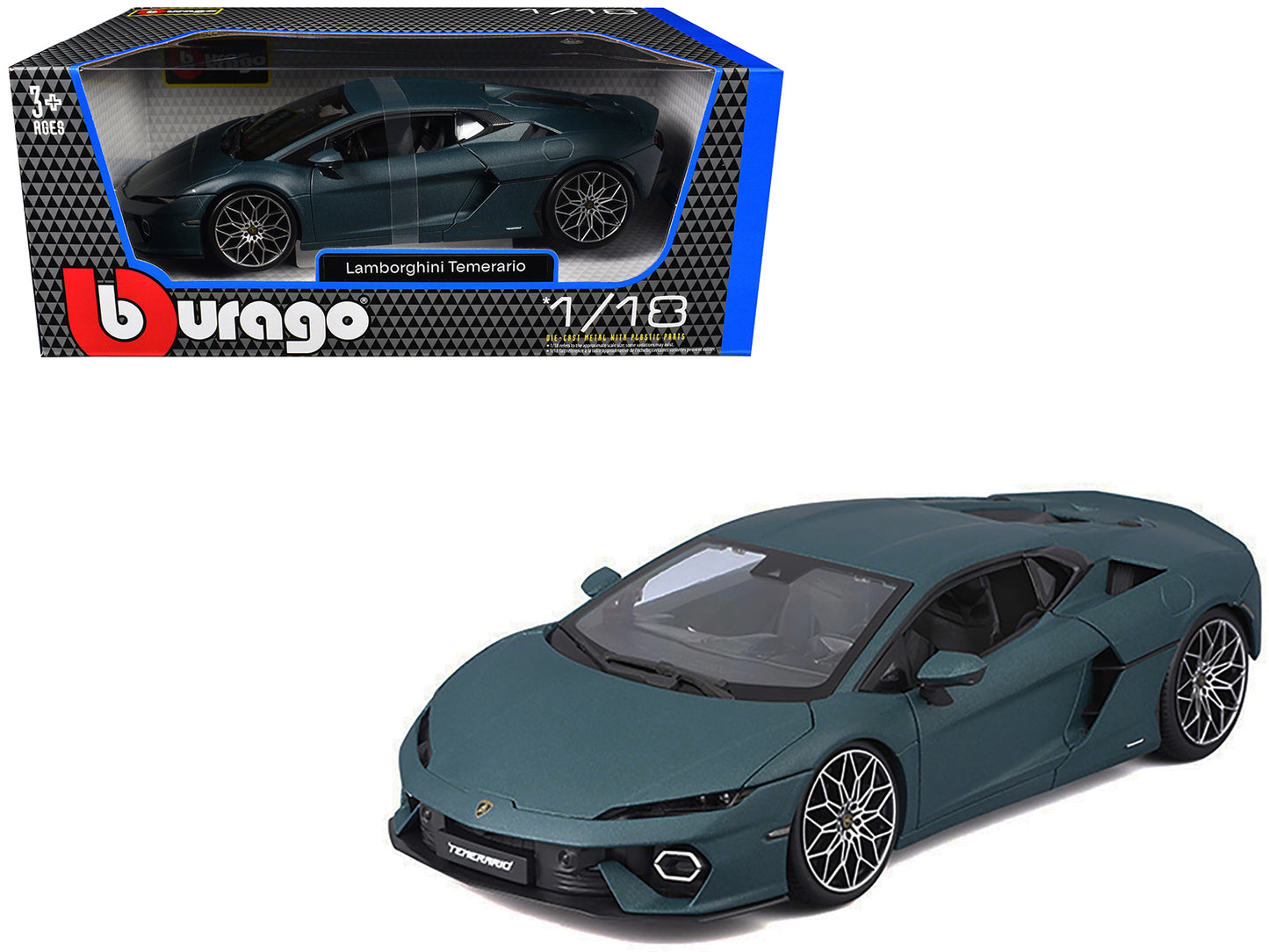 Lamborghini Temerario Matt Blue Metallic 1/18 Diecast Model Car by Bburago-DiecastModeler.com