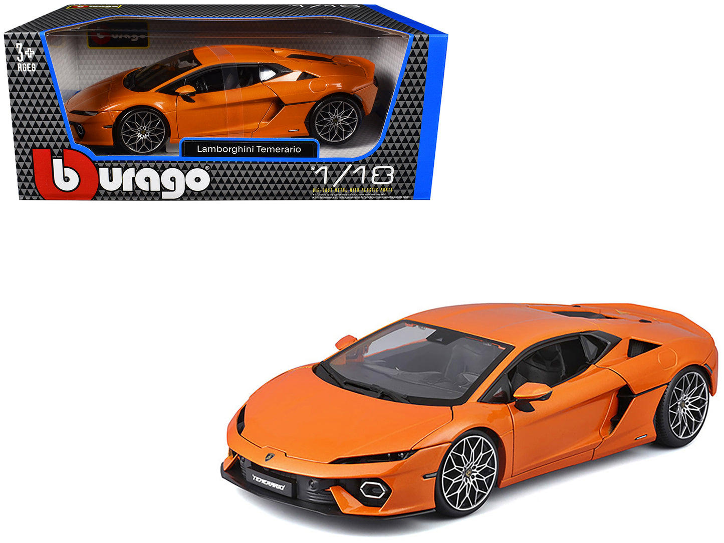 Lamborghini Temerario Orange Metallic 1/18 Diecast Model Car by Bburago-DiecastModeler.com