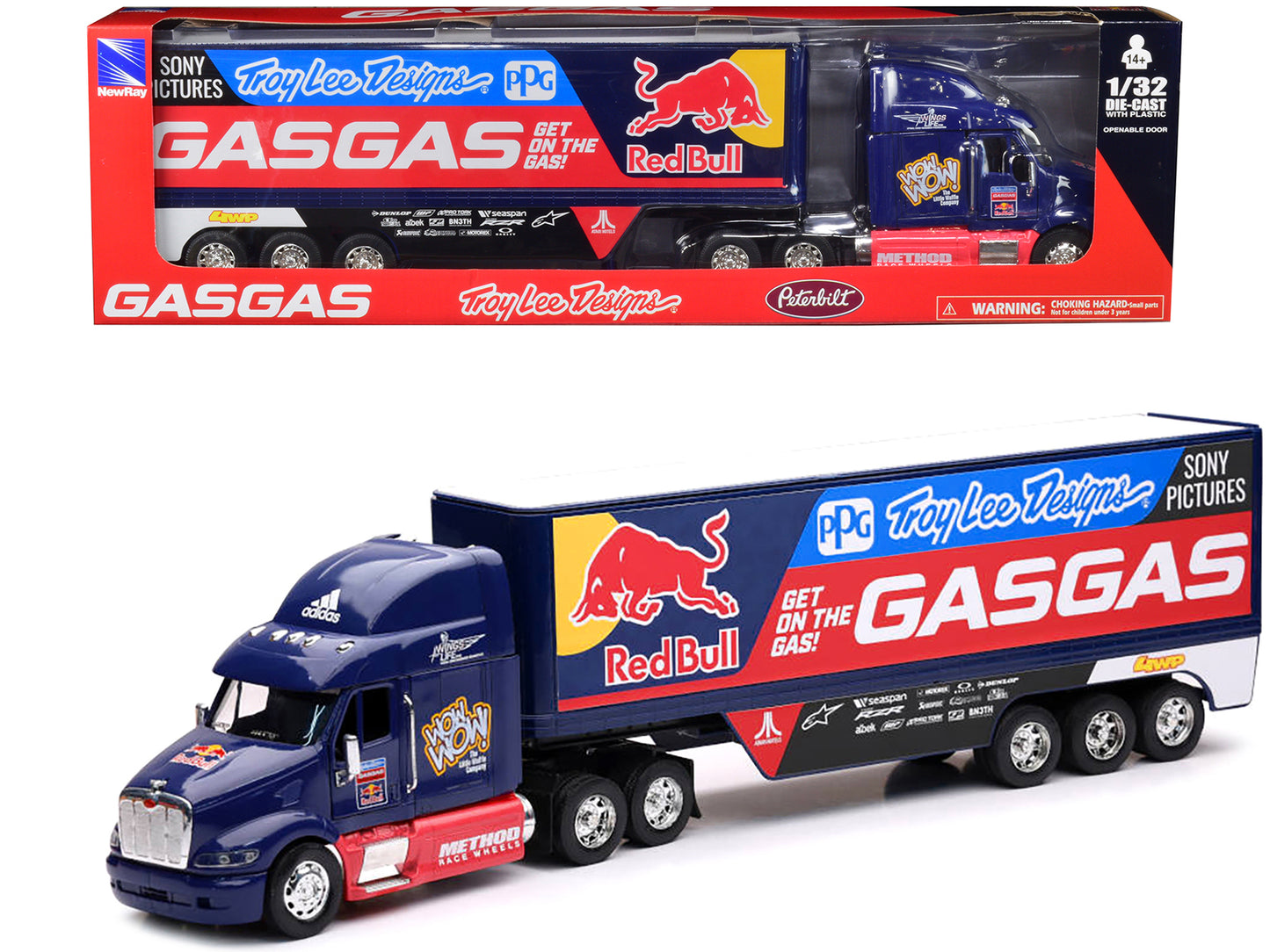 Peterbilt 387 Truck Dark Blue "Red Bull - Troy Lee Designs - GASGAS" 1/32 Diecast Model by New Ray-DiecastModeler.com