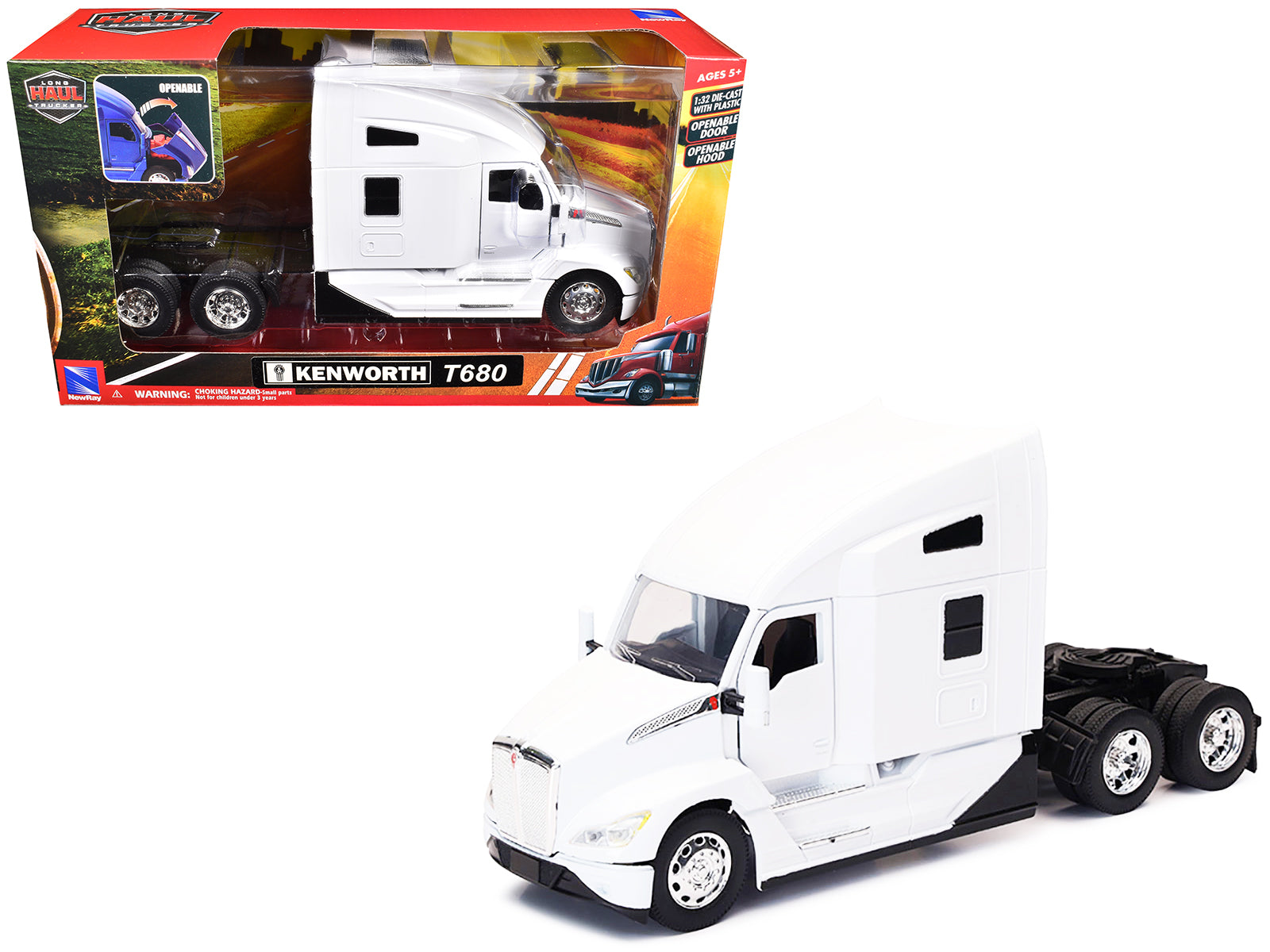 Kenworth T680 Truck Tractor White "Long Haul Truckers" Series 1/32 Diecast Model by New Ray-DiecastModeler.com