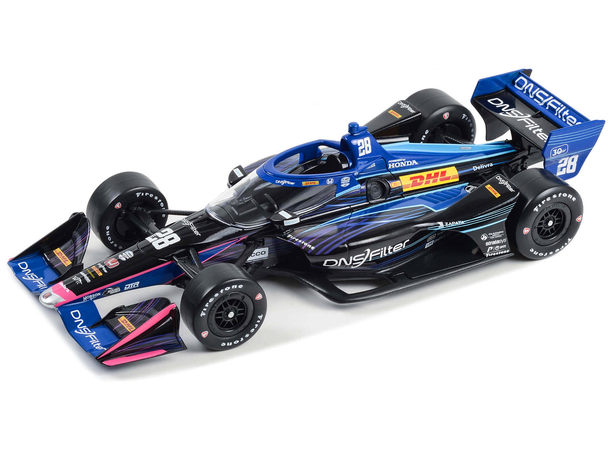 Dallara IndyCar #28 Romain Grosjean "DNSFilter" Andretti Autosport (Road Course Configuration) "NTT IndyCar Series" (2023) 1/18 Diecast Model Car by Greenlight-DiecastModeler.com