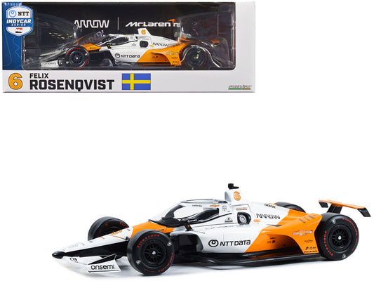 Dallara IndyCar #6 Felix Rosenqvist "NTT DATA" Arrow McLaren "60th Anniversary Triple Crown Accolade Indianapolis 500 Livery" "NTT IndyCar Series" (2023) 1/18 Diecast Model Car by Greenlight-DiecastModeler.com