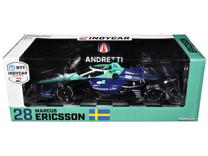 Dallara IndyCar #28 Marcus Ericsson "Delaware Life" Andretti Autosport "NTT IndyCar Series" (2024) 1/18 Diecast Model Car by Greenlight-DiecastModeler.com