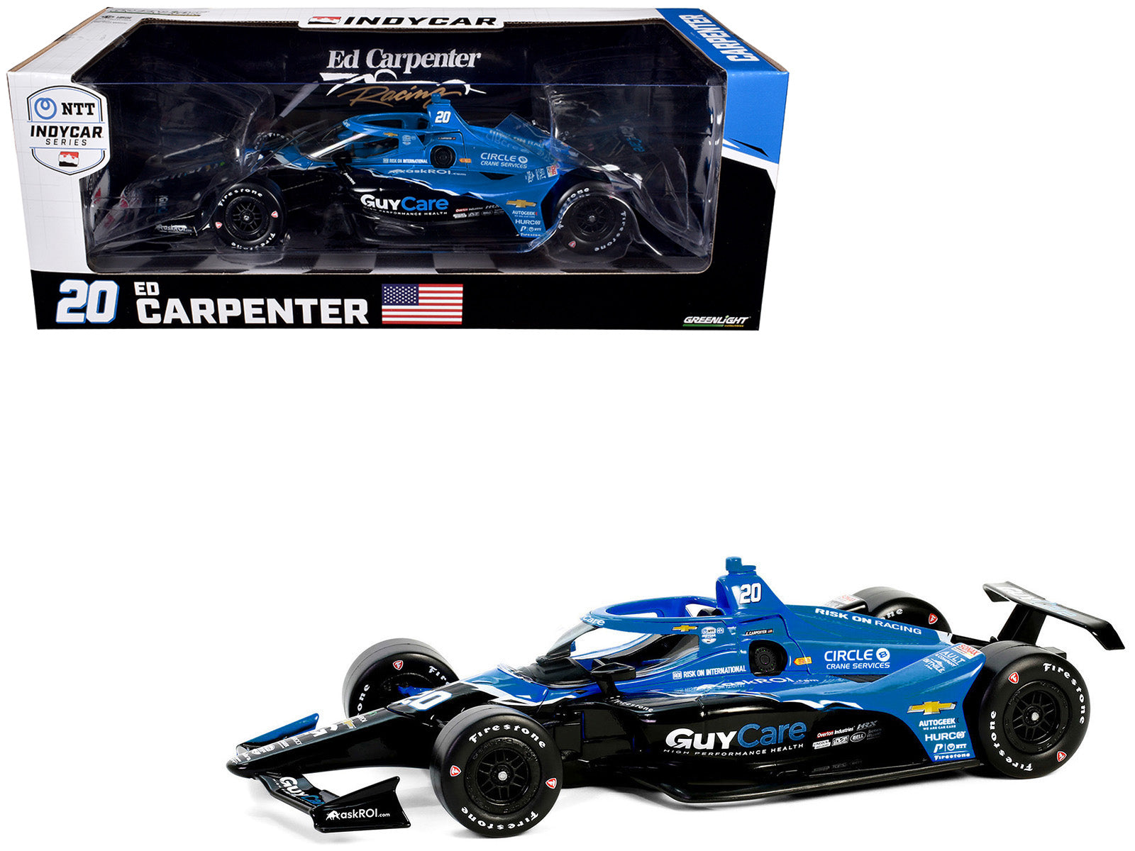 Dallara IndyCar #20 Ed Carpenter "Guy Care" Ed Carpenter Racing "NTT IndyCar Series" (2024) 1/18 Diecast Model Car by Greenlight-DiecastModeler.com