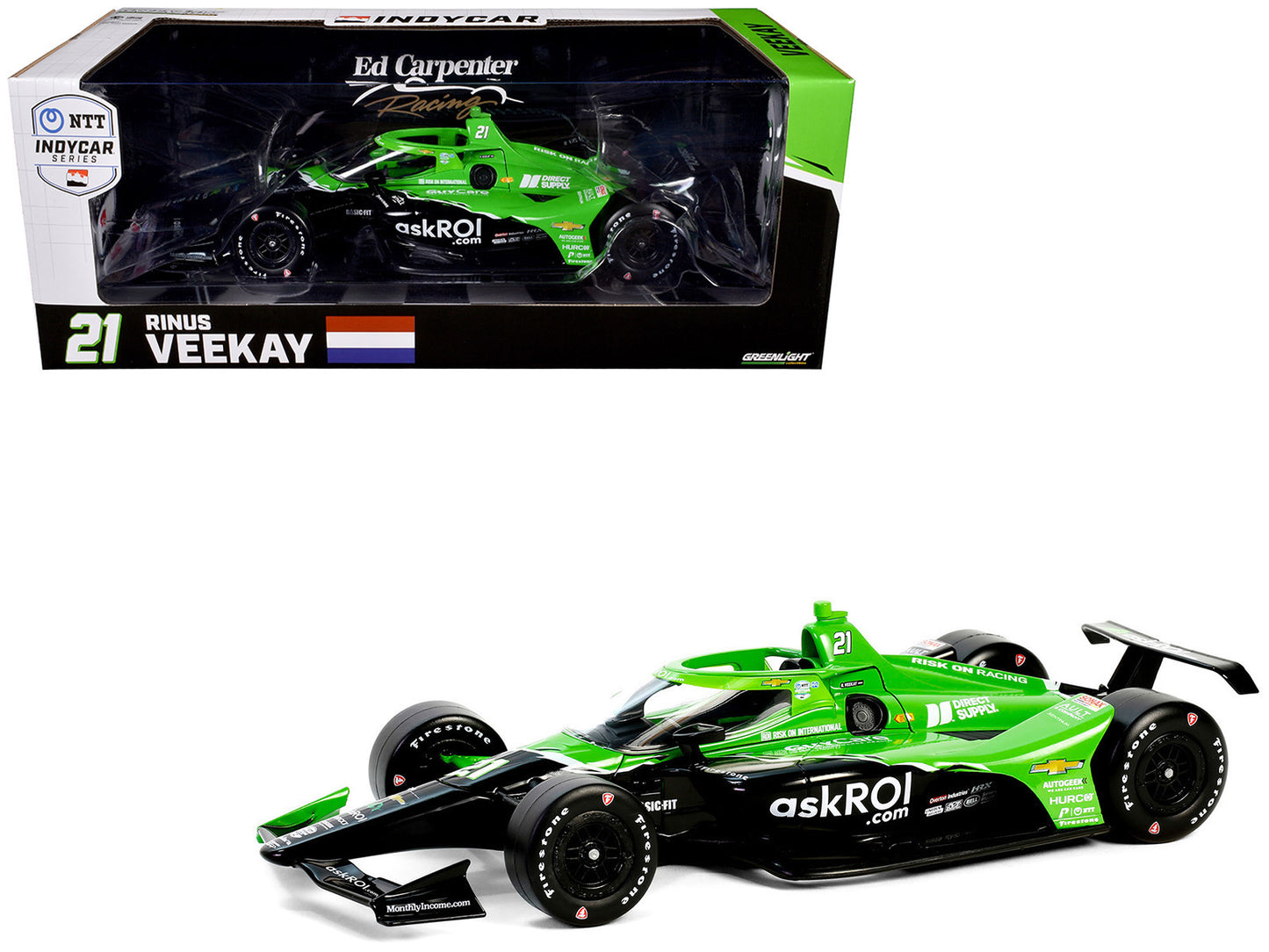 Dallara IndyCar #21 Rinus VeeKay "Risk On International" Ed Carpenter Racing "NTT IndyCar Series" (2024) 1/18 Diecast Model Car by Greenlight-DiecastModeler.com