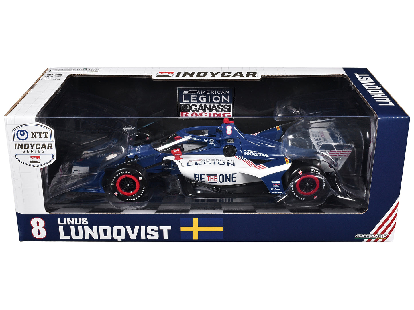 Dallara IndyCar #8 Linus Lundqvist "The American Legion" Chip Ganassi Racing (Road Course Configuration) "NTT IndyCar Series" (2024) 1/18 Diecast Model Car by Greenlight-DiecastModeler.com