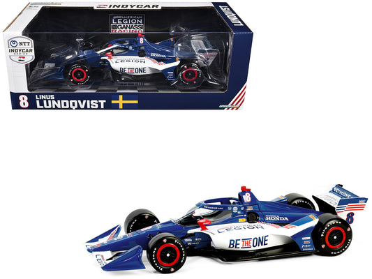 Dallara IndyCar #8 Linus Lundqvist "The American Legion" Chip Ganassi Racing (Road Course Configuration) "NTT IndyCar Series" (2024) 1/18 Diecast Model Car by Greenlight-DiecastModeler.com
