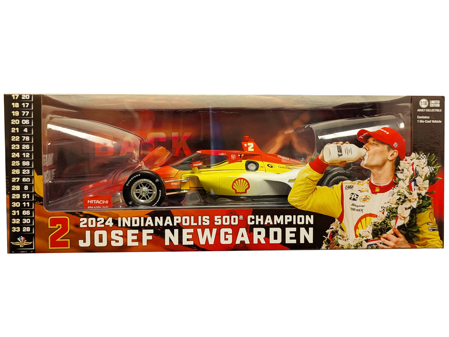 Dallara IndyCar #2 Josef Newgarden "Shell Oil" Team Penske "2024 Indianapolis 500 Champion" "NTT IndyCar Series" (2024) 1/18 Diecast Model Car by Greenlight