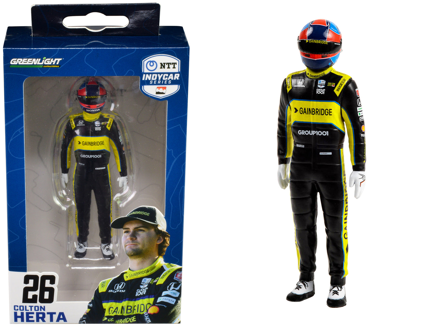 "NTT IndyCar Series" #26 Colton Herta Driver Figure "Gainbridge - Andretti Autosport" for 1/18 Scale Models by Greenlight-DiecastModeler.com