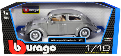 1955 Volkswagen Kafer Beetle Gray 1/18 Diecast Model Car by Bburago