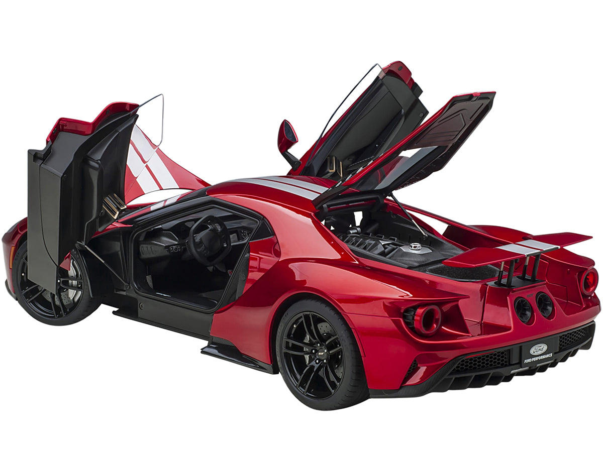 2017 Ford GT Liquid Red Metallic with Silver Stripes 1/12 Model Car by Autoart-DiecastModeler.com
