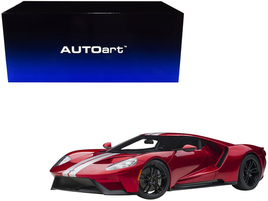 2017 Ford GT Liquid Red Metallic with Silver Stripes 1/12 Model Car by Autoart-DiecastModeler.com