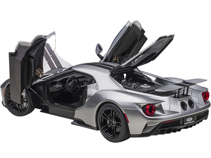 2017 Ford GT Ingot Silver Metallic with Black Stripes 1/12 Model Car by Autoart-DiecastModeler.com