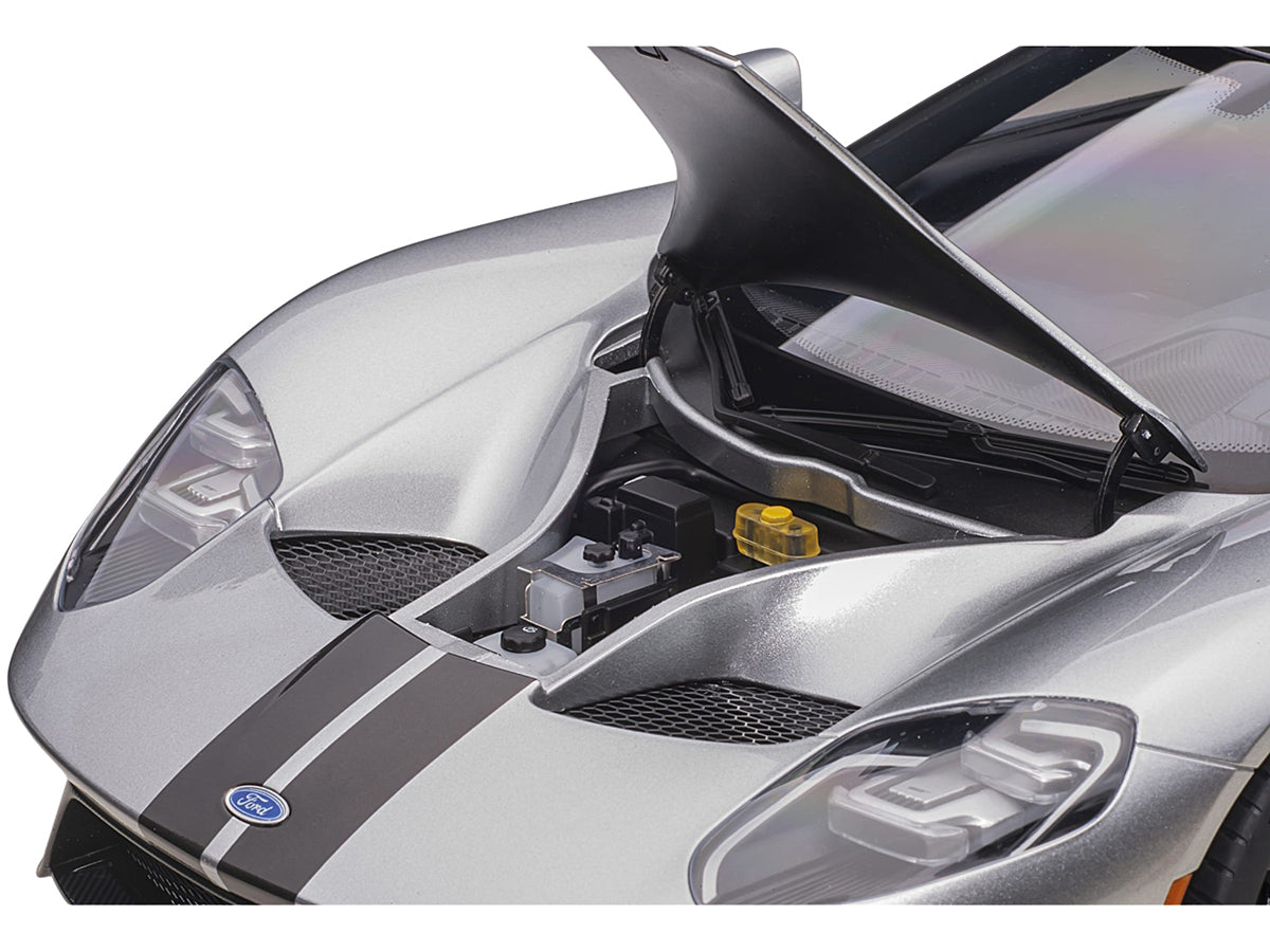 2017 Ford GT Ingot Silver Metallic with Black Stripes 1/12 Model Car by Autoart-DiecastModeler.com
