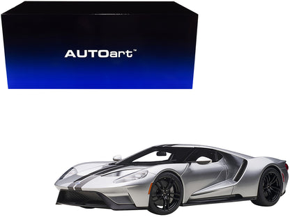 2017 Ford GT Ingot Silver Metallic with Black Stripes 1/12 Model Car by Autoart-DiecastModeler.com