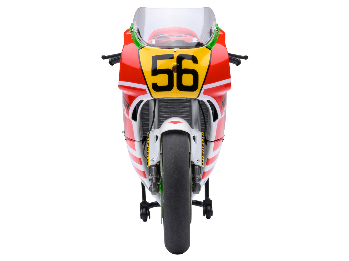 Honda NSR500 WGP500 Motorcycle #56 Red and White with Helmet "Baribari Legend" (1986) OVA 1/12 Model by Autoart