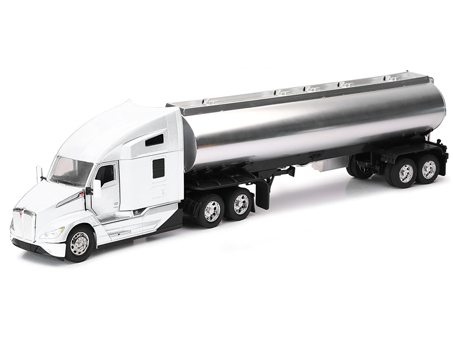 Kenworth T680 Truck White with Oil Tanker Trailer Chrome "Long Haul Trucker" Series 1/32 Diecast Model by New Ray-DiecastModeler.com