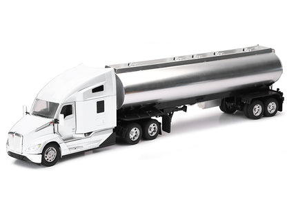 Kenworth T680 Truck White with Oil Tanker Trailer Chrome "Long Haul Trucker" Series 1/32 Diecast Model by New Ray-DiecastModeler.com
