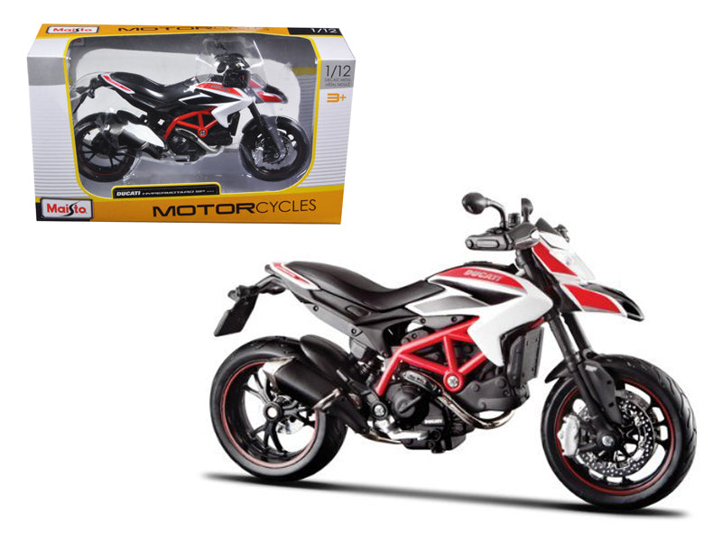 2013 Ducati Hypermotard SP White with Black and Red Stripes 1/12 Diecast Motorcycle Model by Maisto-DiecastModeler.com
