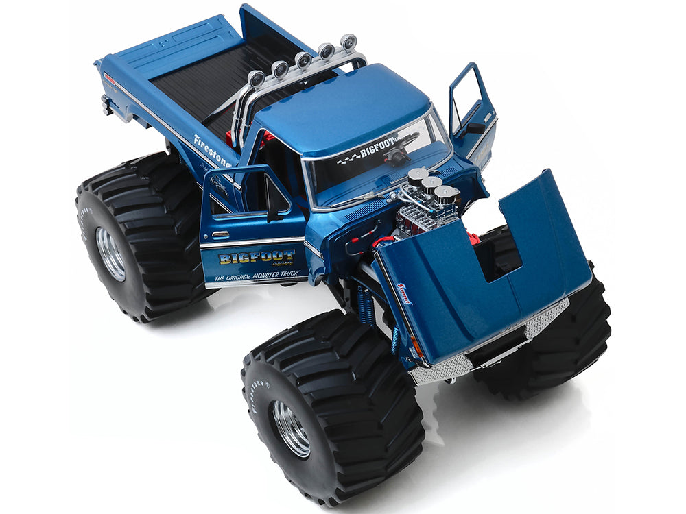 1974 Ford F-250 Ranger XLT Monster Truck with 66-Inch Tires Blue "Bigfoot #1" "Kings of Crunch" Series 1/18 Diecast Model Car by Greenlight