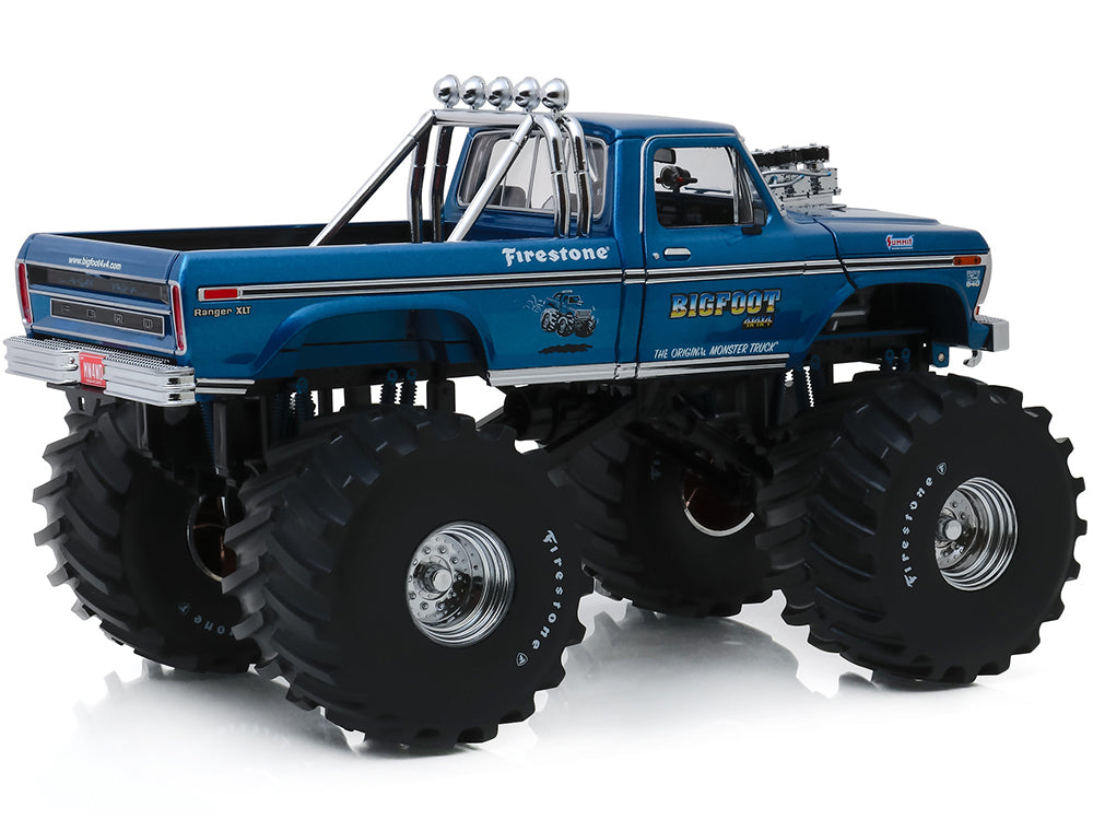 1974 Ford F-250 Ranger XLT Monster Truck with 66-Inch Tires Blue "Bigfoot #1" "Kings of Crunch" Series 1/18 Diecast Model Car by Greenlight