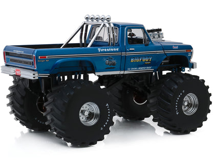 1974 Ford F-250 Ranger XLT Monster Truck with 66-Inch Tires Blue "Bigfoot #1" "Kings of Crunch" Series 1/18 Diecast Model Car by Greenlight